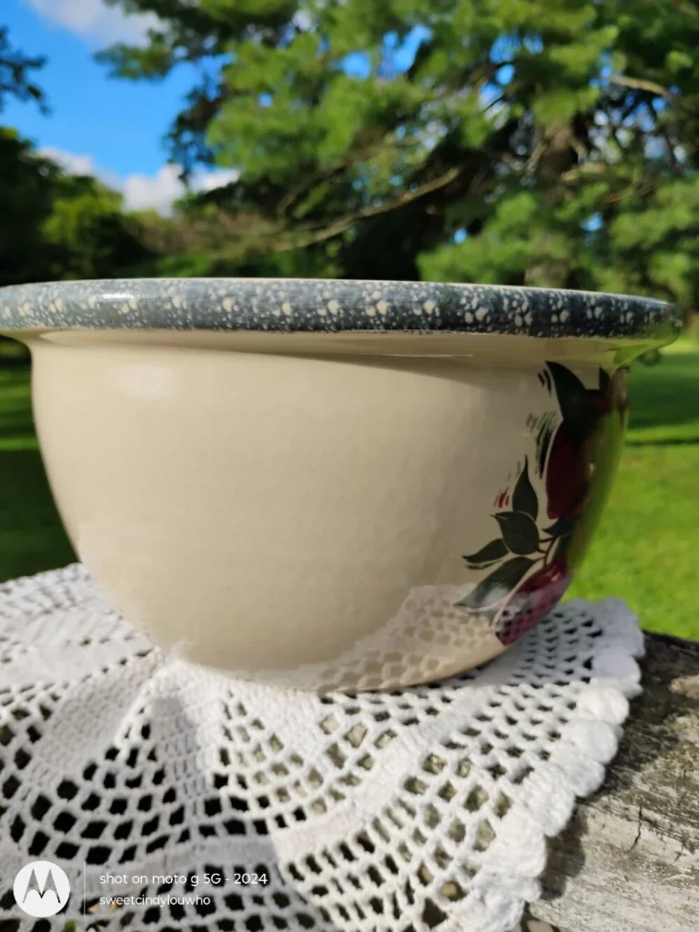 Home and Garden Party large stoneware mixing bowl rustic apple pattern July 2000